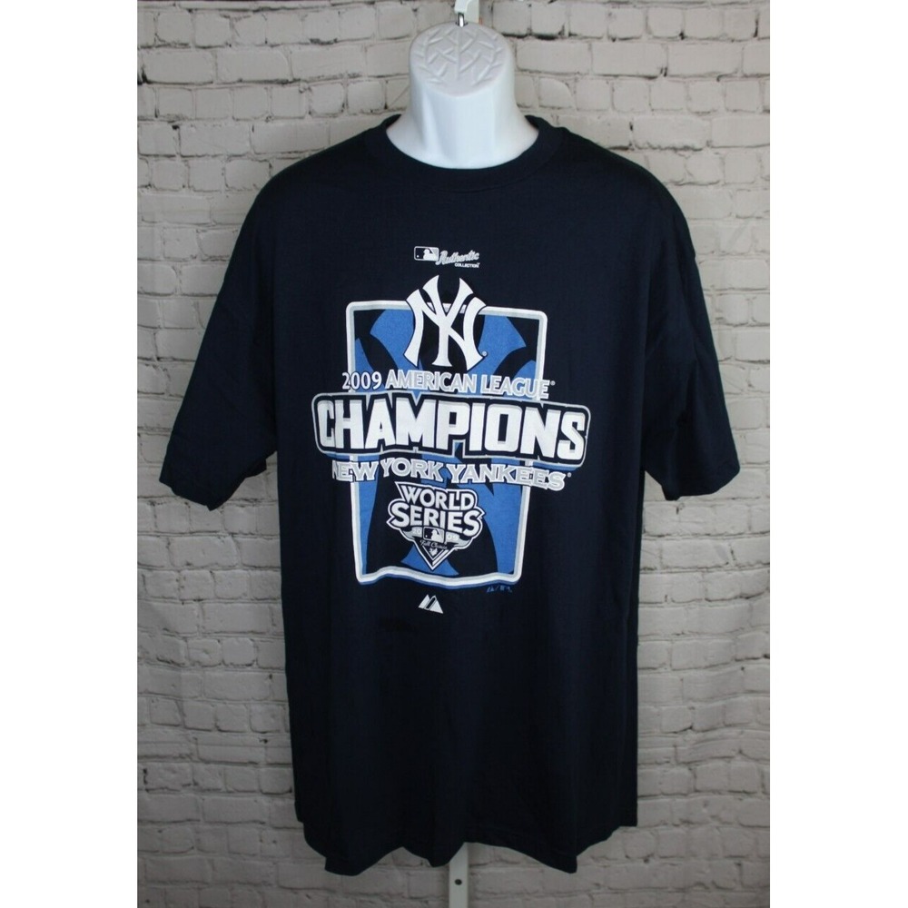 NY‎ Yankees 2009 World Series Champions Majestic Logo T-Shirt MLB Mens XL Blue
